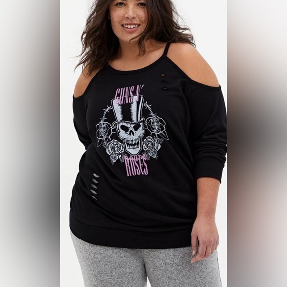 Torrid Tops - Torrid Guns N' Roses Black Terry Cold Shoulder Sweatshirt